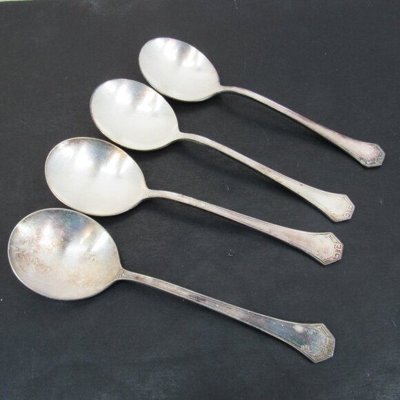 Reed & Barton Pompeian Greek Key & Scrollwork Design Soup Spoons Set of 4 Vntg - Picture 12 of 12